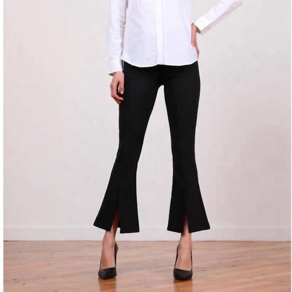 Avenue Montaigne Eva Pant Size 4 Black Front Slit Flare Cropped F954